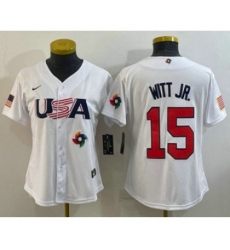 Womens USA Baseball 15 Bobby Witt Jr 2023 White World Classic Replica Stitched Jersey Womens USA Baseball 15 Bobby Witt Jr 2023 White World Classic Replica Stitched Jersey