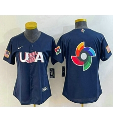 Women's USA Baseball 2023 Navy Big Logo With Patch World Classic Stitched Jerseys Women's USA Baseball 2023 Navy Big Logo With Patch World Classic Stitched Jerseys