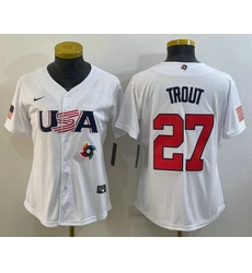 Women's USA Baseball #27 Mike Trout 2023 White World Classic Replica Stitched Jersey I Women's USA Baseball #27 Mike Trout 2023 White World Classic Replica Stitched Jersey I