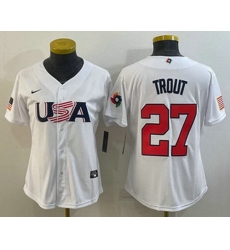 Women's USA Baseball #27 Mike Trout 2023 White World Classic Replica Stitched Jerseys Women's USA Baseball #27 Mike Trout 2023 White World Classic Replica Stitched Jerseys