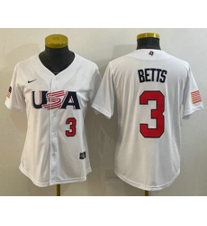 Women's USA Baseball #3 Mookie Betts Number 2023 White World Classic Replica Stitched Jerseys Women's USA Baseball #3 Mookie Betts Number 2023 White World Classic Replica Stitched Jerseys