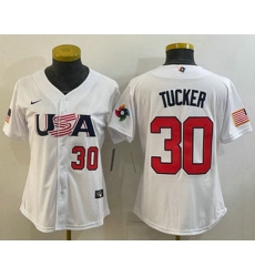 Women's USA Baseball #30 Kyle Tucker Number 2023 White World Classic Stitched Jerseys Women's USA Baseball #30 Kyle Tucker Number 2023 White World Classic Stitched Jerseys
