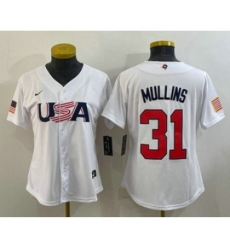 Womens USA Baseball 31 Cedric Mullins 2023 White World Classic Stitched Jersey Womens USA Baseball 31 Cedric Mullins 2023 White World Classic Stitched Jersey