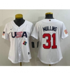 Womens USA Baseball 31 Cedric Mullins 2023 White World Classic Stitched Jerseys Womens USA Baseball 31 Cedric Mullins 2023 White World Classic Stitched Jerseys