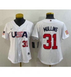 Womens USA Baseball 31 Cedric Mullins Number 2023 White World Classic Stitched Jersey Womens USA Baseball 31 Cedric Mullins Number 2023 White World Classic Stitched Jersey