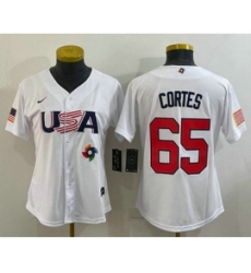 Womens USA Baseball 65 Nestor Cortes 2023 White World Classic Stitched Jerseys Womens USA Baseball 65 Nestor Cortes 2023 White World Classic Stitched Jerseys