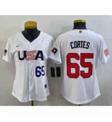 Womens USA Baseball 65 Nestor Cortes Number 2023 White World Classic Stitched Jerseys Womens USA Baseball 65 Nestor Cortes Number 2023 White World Classic Stitched Jerseys