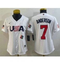 Womens USA Baseball 7 Tim Anderson 2023 White World Classic Stitched Jerseys Womens USA Baseball 7 Tim Anderson 2023 White World Classic Stitched Jerseys