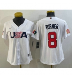 Womens USA Baseball 8 Trea Turner 2023 White World Classic Stitched Jerseys Womens USA Baseball 8 Trea Turner 2023 White World Classic Stitched Jerseys