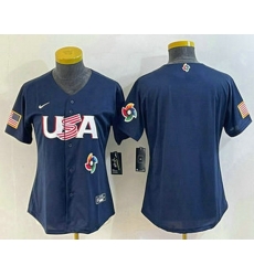 Women's USA Baseball Blank 2023 Navy World Classic Stitched Jerseys Women's USA Baseball Blank 2023 Navy World Classic Stitched Jerseys
