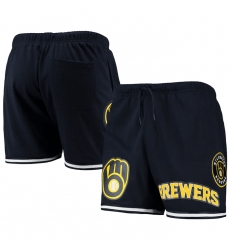 Men Milwaukee Brewers Navy Team Logo Mesh Shorts Men Milwaukee Brewers Navy Team Logo Mesh Shorts