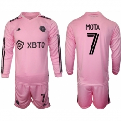 Men Inter Miami CF 7 Mota 2023 24 Pink Home Soccer Jersey Suit