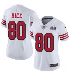 Nike 49ers 80 Jerry Rice White Rush Women Stitched NFL Vapor Untouchable Limited 2024 Super Bowl LVIII Jersey Nike 49ers 80 Jerry Rice White Rush Women Stitched NFL Vapor Untouchable Limited 2024 Super Bowl LVIII Jersey