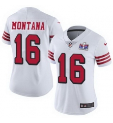 Women NFL San Francisco 49ers 16 Joe Montana White Throwback Vapor Untouchable Limited Stitched 2024 Super Bowl LVIII Jersey Women NFL San Francisco 49ers 16 Joe Montana White Throwback Vapor Untouchable Limited Stitched 2024 Super Bowl LVIII Jersey