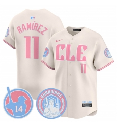 Men Cleveland Guardians 11 Jos E9 Ram EDrez Cream Bubblegum Pink 2025 Vapor Limited Stitched Baseball Jersey