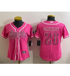 Women Philadelphia Eagles 26 Saquon Barkley Pink Cool Base Stitched Baseball Jersey Women Philadelphia Eagles 26 Saquon Barkley Pink Cool Base Stitched Baseball Jersey