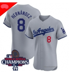 Men Nike Los Angeles Dodgers Enrique Hernandez #8 Gray Flex Base 2024 World Series Champions Stitched MLB Jersey II Men Nike Los Angeles Dodgers Enrique Hernandez #8 Gray Flex Base 2024 World Series Champions Stitched MLB Jersey II