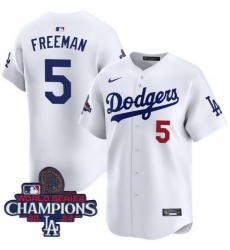 Men Nike Los Angeles Dodgers Freddie Freeman #5 White Flex Base 2024 World Series Champions Stitched MLB Jersey Men Nike Los Angeles Dodgers Freddie Freeman #5 White Flex Base 2024 World Series Champions Stitched MLB Jersey