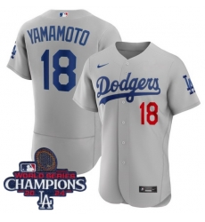 Men Nike Los Angeles Dodgers Yoshinobu Yamamoto #18 Gray Flex Base 2024 World Series Champions Stitched MLB Jersey Men Nike Los Angeles Dodgers Yoshinobu Yamamoto #18 Gray Flex Base 2024 World Series Champions Stitched MLB Jersey