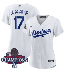 Women Nike Los Angeles Dodgers Shohei Ohtani #17 White Cool Base 2024 World Series Champions Stitched MLB Jersey Women Nike Los Angeles Dodgers Shohei Ohtani #17 White Cool Base 2024 World Series Champions Stitched MLB Jersey
