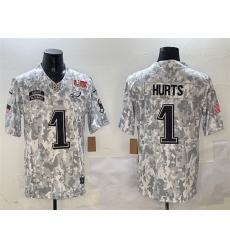 Men Philadelphia Eagles 1 Jalen Hurts Arctic Camo 2025 Super Bowl LIX Patch F U S E Salute To Service Limited Stitched Football Jersey Men Philadelphia Eagles 1 Jalen Hurts Arctic Camo 2025 Super Bowl LIX Patch F U S E Salute To Service Limited Stitched Football Jersey