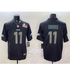 Men Philadelphia Eagles 11 A J Brown Black 2025 Super Bowl LIX Patch Impact Vapor Untouchable Limited Stitched Football Jersey Men Philadelphia Eagles 11 A J Brown Black 2025 Super Bowl LIX Patch Impact Vapor Untouchable Limited Stitched Football Jersey