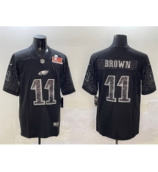 Men Philadelphia Eagles 11 A J Brown Black 2025 Super Bowl LIX Patch Reflective Vapor Untouchable Limited Stitched Football Jersey Men Philadelphia Eagles 11 A J Brown Black 2025 Super Bowl LIX Patch Reflective Vapor Untouchable Limited Stitched Football Jersey