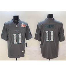 Men Philadelphia Eagles 11 A J Brown Gray 2025 Super Bowl LIX Patch Fashion Vapor Untouchable Limited Stitched Football Jersey Men Philadelphia Eagles 11 A J Brown Gray 2025 Super Bowl LIX Patch Fashion Vapor Untouchable Limited Stitched Football Jersey