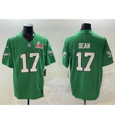 Men Philadelphia Eagles 17 Nakobe Dean Green 2025 Super Bowl LIX Patch F U S E Throwback Vapor Untouchable Limited Stitched Football Jersey Men Philadelphia Eagles 17 Nakobe Dean Green 2025 Super Bowl LIX Patch F U S E Throwback Vapor Untouchable Limited Stitched Football Jersey