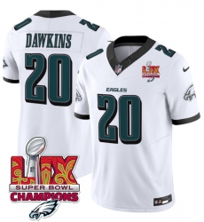 Men Philadelphia Eagles 20 Brian Dawkins White 2025 Eagles Logo Super Bowl LIX Patch New F U S E Vapor Limited Stitched Football Jersey Men Philadelphia Eagles 20 Brian Dawkins White 2025 Eagles Logo Super Bowl LIX Patch New F U S E Vapor Limited Stitched Football Jersey