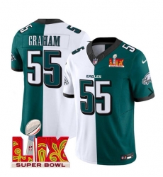 Men Philadelphia Eagles 55 Brandon Graham White Green Split 2025 Super Bowl LIX Patch F U S E Vapor Untouchable Limited Stitched Football Jersey Men Philadelphia Eagles 55 Brandon Graham White Green Split 2025 Super Bowl LIX Patch F U S E Vapor Untouchable Limited Stitched Football Jersey