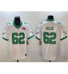 Men Philadelphia Eagles 62 Jason Kelce White 2025 Super Bowl LIX Patch F U S E Vapor Untouchable Limited Stitched Football Jersey Men Philadelphia Eagles 62 Jason Kelce White 2025 Super Bowl LIX Patch F U S E Vapor Untouchable Limited Stitched Football Jersey