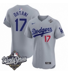 Men Los Angeles Dodgers 17 Shohei Ohtani 2025 World Series Cool Base Stitched Baseball Jersey Gray
