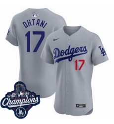 Men Los Angeles Dodgers 17 Shohei Ohtani Cool Base 2025 World Champions Stitched Baseball Jersey Gray