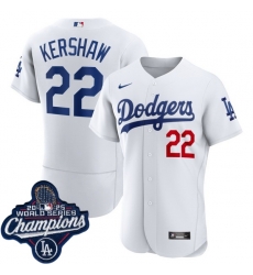 Men Los Angeles Dodgers 22 Clayton Kershaw Cool Base 2025 World Champions Stitched Baseball Jersey White