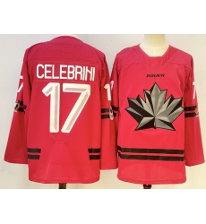 Men Canada Hockey 17 Macklin Celebrini Red Stitched Jersey