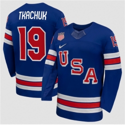Men's USA #19 Matthew Tkachuk Royal 2026 Stitched Jersey