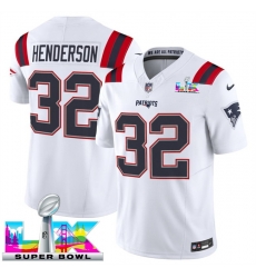 Men New England Patriots 32 TreVeyon Henderson White 2025 F U S E  Super Bowl LX Patch Vapor Limited Stitched Football Jersey