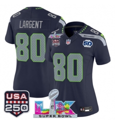 Women Seattle Seahawks 80 Steve Largent Navy 2025 F U S E  Super Bowl LX Patch And 50th Season  26 USA 250 27 Patch Vapor Limited Football Stitched Jersey 