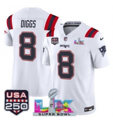 Youth New England Patriots 8 Stefon Diggs White 2025 F U S E Super Bowl LX USA 250 Patch Vapor Limited Stitched Football Jersey Youth New England Patriots 8 Stefon Diggs White 2025 F U S E Super Bowl LX USA 250 Patch Vapor Limited Stitched Football Jersey