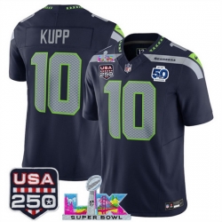 Men Seattle Seahawks 10 Cooper Kupp Navy 2025 F U S E  Super Bowl LX Patch And 50th Season Patch Vapor Limited Stitched Football Jersey