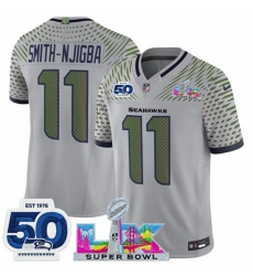 Youth Seattle Seahawks 11 Jaxon Smith Njigba Grey 2025 F U S E Super Bowl LX Patch And 50th Season Patch Rivalries Vapor Limited Stitched Football Jersey Youth Seattle Seahawks 11 Jaxon Smith Njigba Grey 2025 F U S E Super Bowl LX Patch And 50th Season Patch Rivalries Vapor Limited Stitched Football Jersey