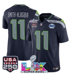 Youth Seattle Seahawks 11 Jaxon Smith Njigba Navy 2025 F U S E Super Bowl LX Patch And 50th Season USA 250 Patch Vapor Limited Stitched Football Jersey Youth Seattle Seahawks 11 Jaxon Smith Njigba Navy 2025 F U S E Super Bowl LX Patch And 50th Season USA 250 Patch Vapor Limited Stitched Football Jersey