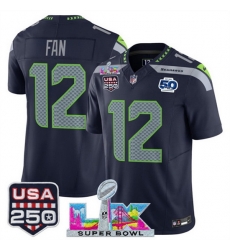 Youth Seattle Seahawks 12 Fan Navy 2025 F U S E Super Bowl LX Patch And 50th Season Patch Vapor Limited Stitched Football Jersey Youth Seattle Seahawks 12 Fan Navy 2025 F U S E Super Bowl LX Patch And 50th Season Patch Vapor Limited Stitched Football Jersey