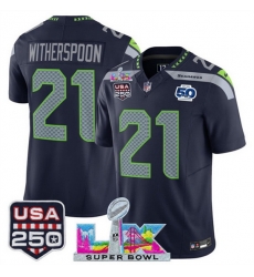 Youth Seattle Seahawks 21 Devon Witherspoon Navy 2025 F U S E Super Bowl LX Patch And 50th Season USA 250 Patch Vapor Limited Stitched Football Jersey Youth Seattle Seahawks 21 Devon Witherspoon Navy 2025 F U S E Super Bowl LX Patch And 50th Season USA 250 Patch Vapor Limited Stitched Football Jersey