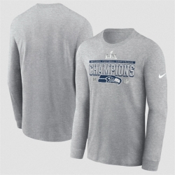 Men Seattle Seahawks Heather Gray 2025 NFC Champions Locker Room Trophy Collection Long Sleeve T Shirt