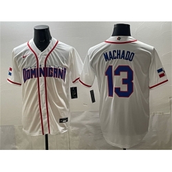 Men Dominican Republic Baseball  13 Manny Machado White 2026 World Baseball Classic Home Stadium Stitched Jersey