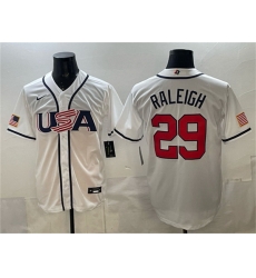 Men USA Baseball  29 Cal Raleigh White 2026 World Baseball Classic Home Stadium Stitched Jersey