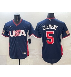 Men USA Baseball  5 Ernie Clement Navy 2026 World Baseball Classic Road Stadium Stitched Jersey