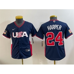 Youth USA Baseball  24 Bryce Harper Navy 2026 World Baseball Classic Stadium Stitched Baseball Jersey